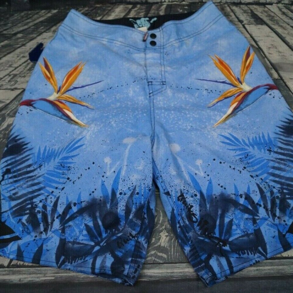 Quiksilver Board Shorts Swim Surf Boardshort Floral Hang Loose Wax Comb